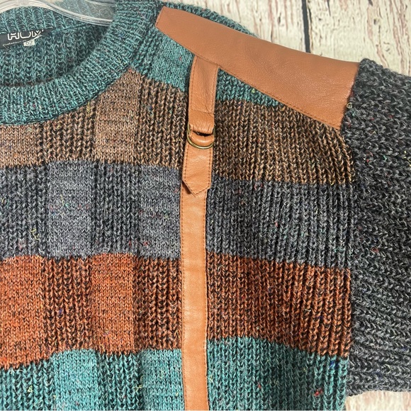 Vintage Hom Creation France Striped Knit Sweater Faux Leather Size Large 52 GUC - Picture 3 of 16